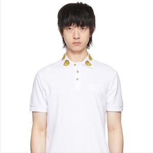Versace Logo Collar Polo Shirt with Gold Accents